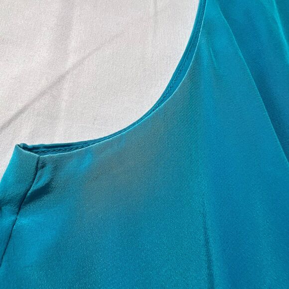 Suzi Chin Maggy Boutique 100% Silk Blue Color Blocked Draped Sleeveless Dress 8 - Picture 8 of 11